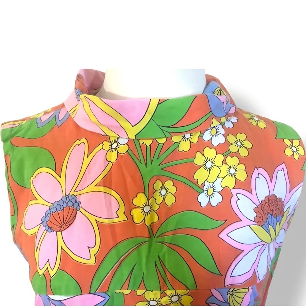 Vintage 60s Psychedelic Sleeveless Dress - Floral Print - Hippie/Retro/Mod 1960s - Picture 3 of 5